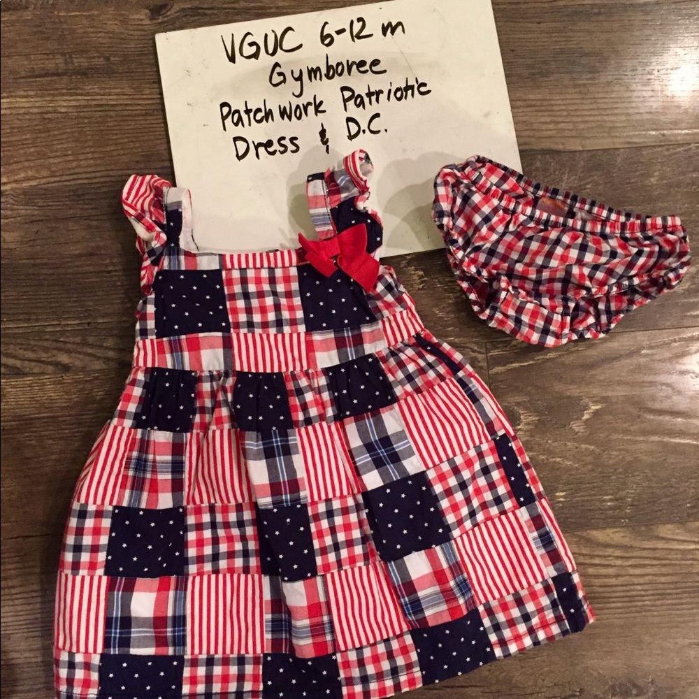 SOLD—VGUC 6-12 m Gymboree Patchwork Patriotic Dress